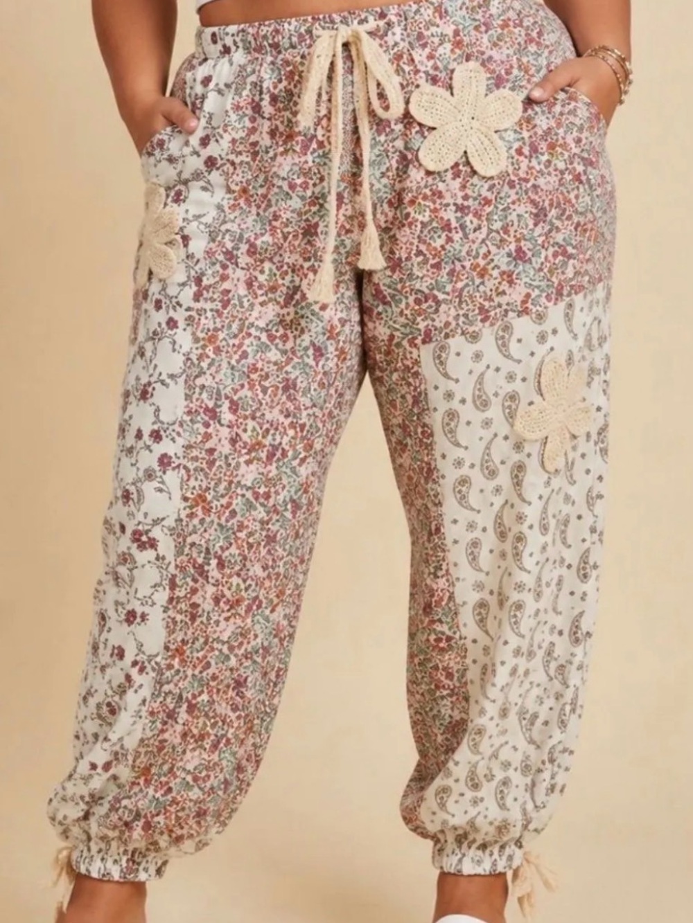 HEIMISH USA Cream Floral Patchwork Jogger Pants